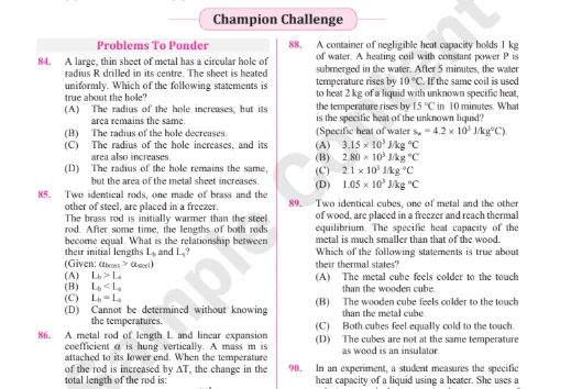NEET JEE Physics advanced problems on thermal expansion heat capacity and material properties