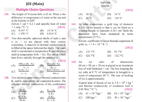 Trendsetter plus JEE Main physics questions on thermal conductivity, expansion, and calorimetry