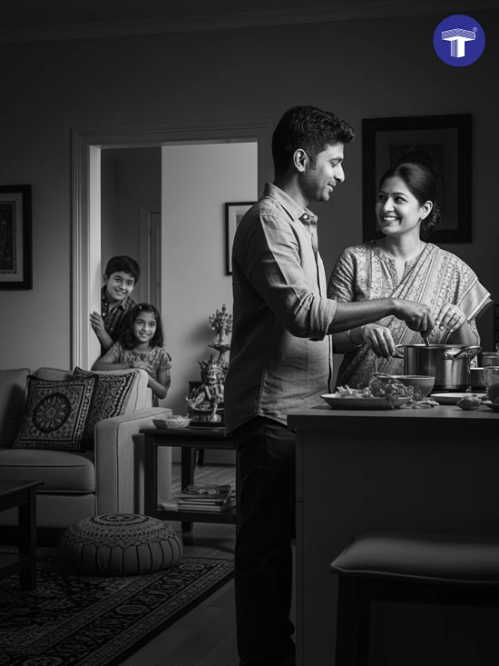 Indian parents modeling kindness and patience for kids