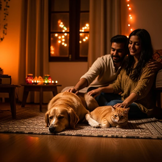 Indian pets indoors during Diwali with curtains drawn; Diwali safety tips, safety precautions for Diwali, tips for safe Diwali