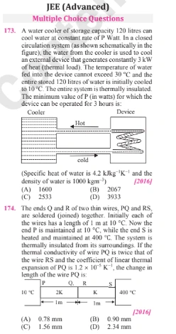 Trendsetter plus JEE Advanced physics MCQs on heat transfer and thermal expansion of wires
