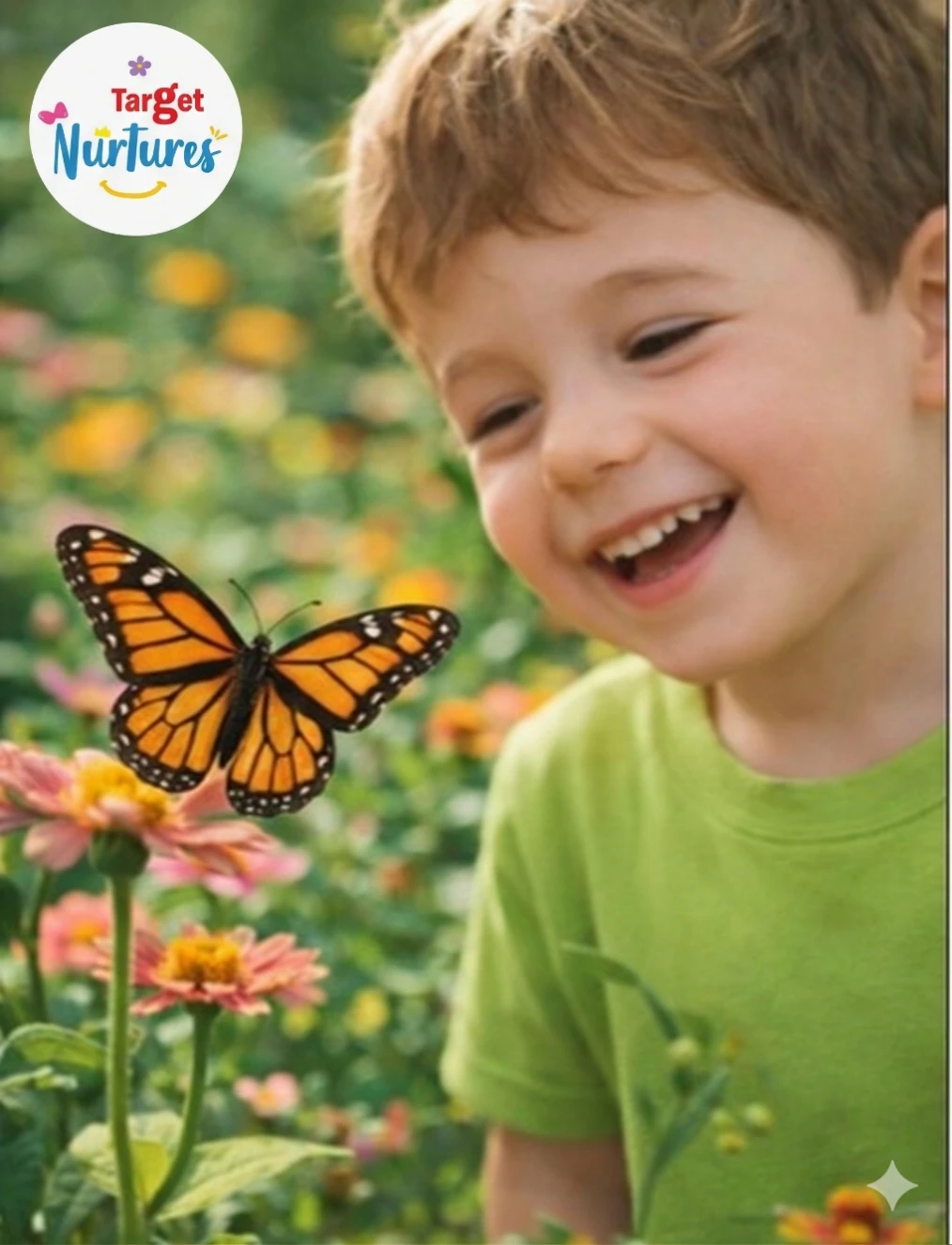 A child having fun observing animals in a garden