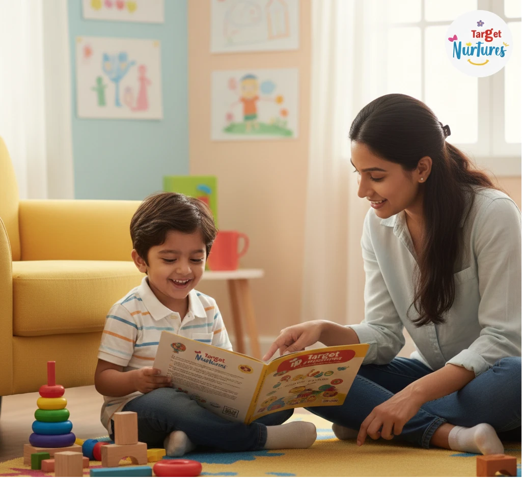 Parent helping a child avoid boredom through Target’s Activity Book