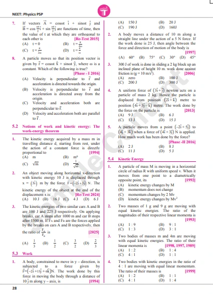 NEET Previous Year Questions Chapter wise for Physics: Vectors, Work-Energy Theorem, and Kinetic Energy solved papers