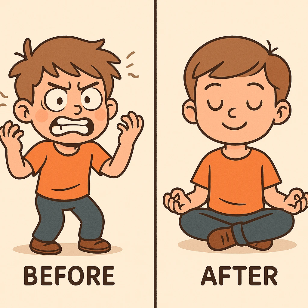 Cartoon of a boy showing anger in the 