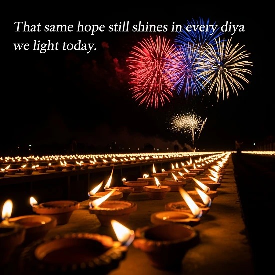 Rows of glowing diyas under a festive night sky symbolising light, hope, and the spiritual meaning of Diwali in India