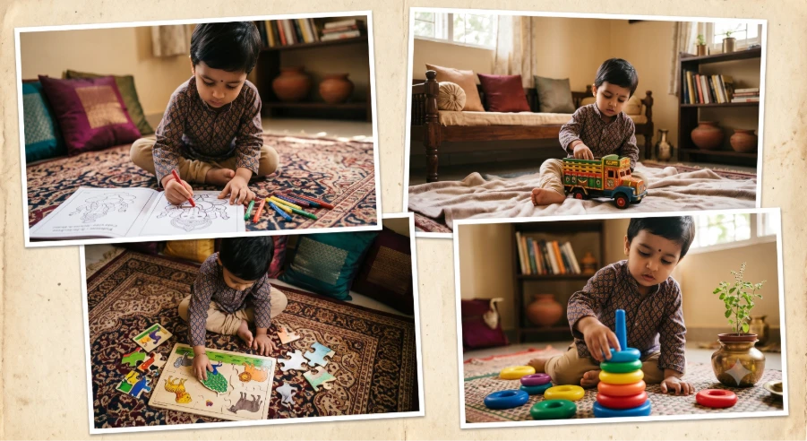 Toddler focusing on one activity at a time to increase attention span