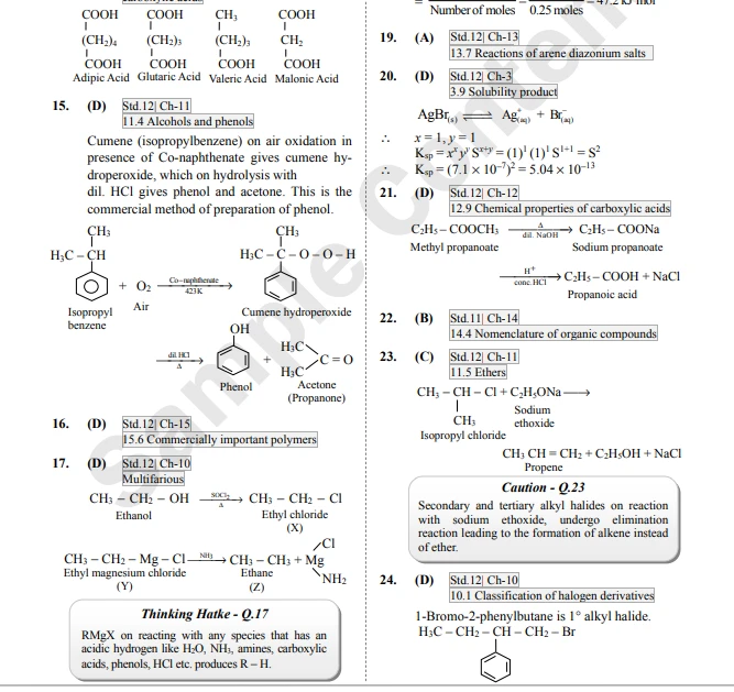 Solved MHT-CET organic chemistry questions with reactions, mechanisms, and chapter-wise references for Std. 12 preparation