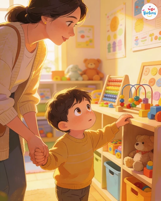 Parent gradually introducing preschool environments to reduce separation anxiety in preschoolers