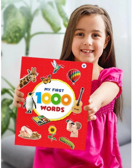 Illustration of a child and parent using visual aids to boost toddler vocabulary