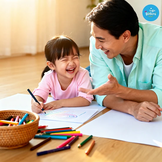 Parent and preschool child drawing together to show how drawing helps children's development and builds confidence