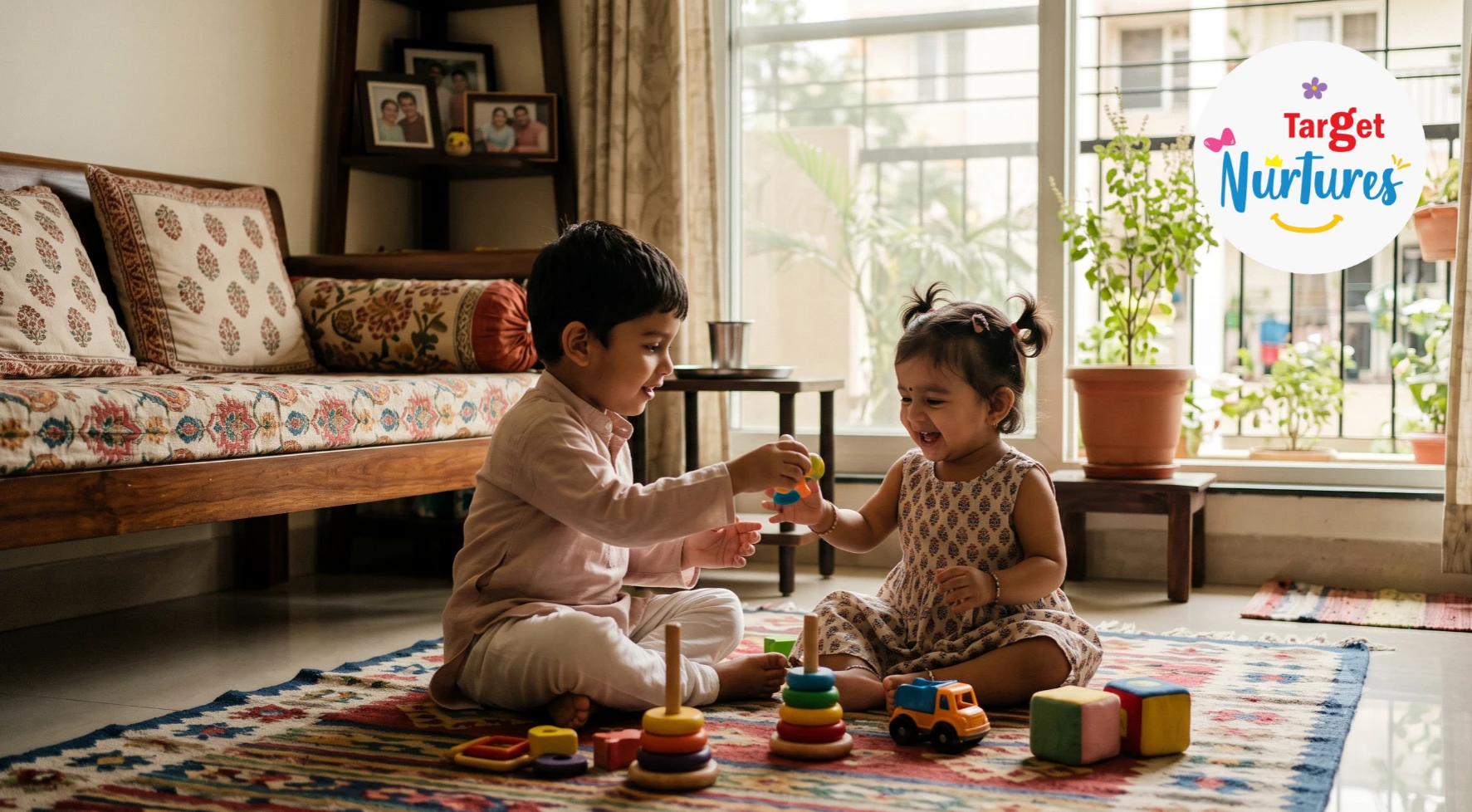 Two siblings playing together supporting child development
