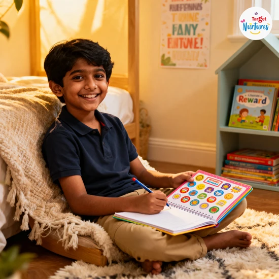 Indian child enjoying a simple daily writing routine