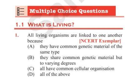 NEET biology MCQ on What is Living with answer choices from NCERT Exemplar