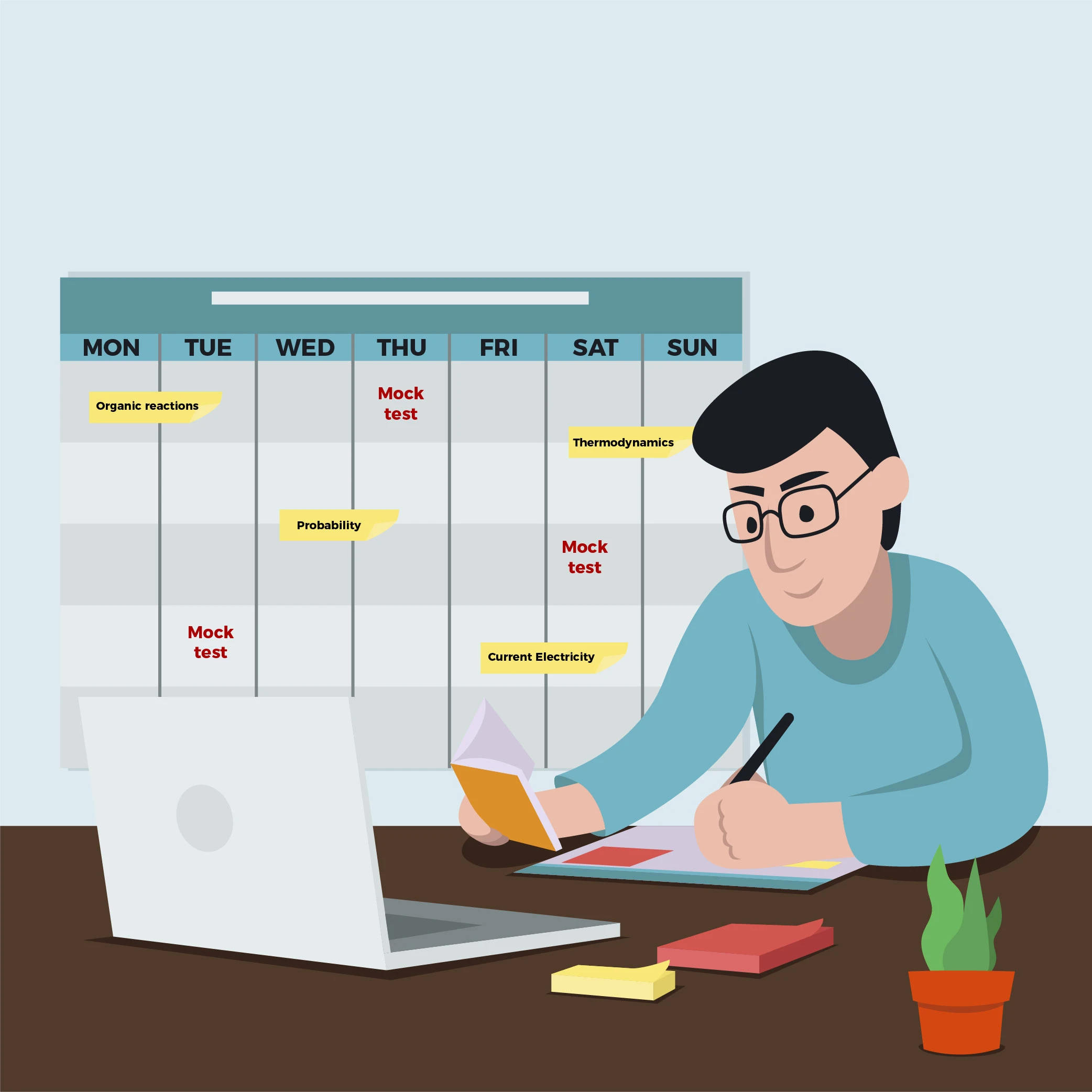 Student following a weekly study schedule with mock tests and revision plan for MHT-CET last month preparation