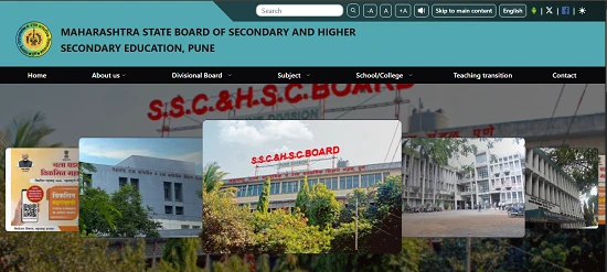 Screenshot of the official website for the Maharashtra HSC Board, Pune (MSBSHSE), showing the main page and building images