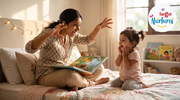 Infographic showing reading milestones and reading habit tips by child age
