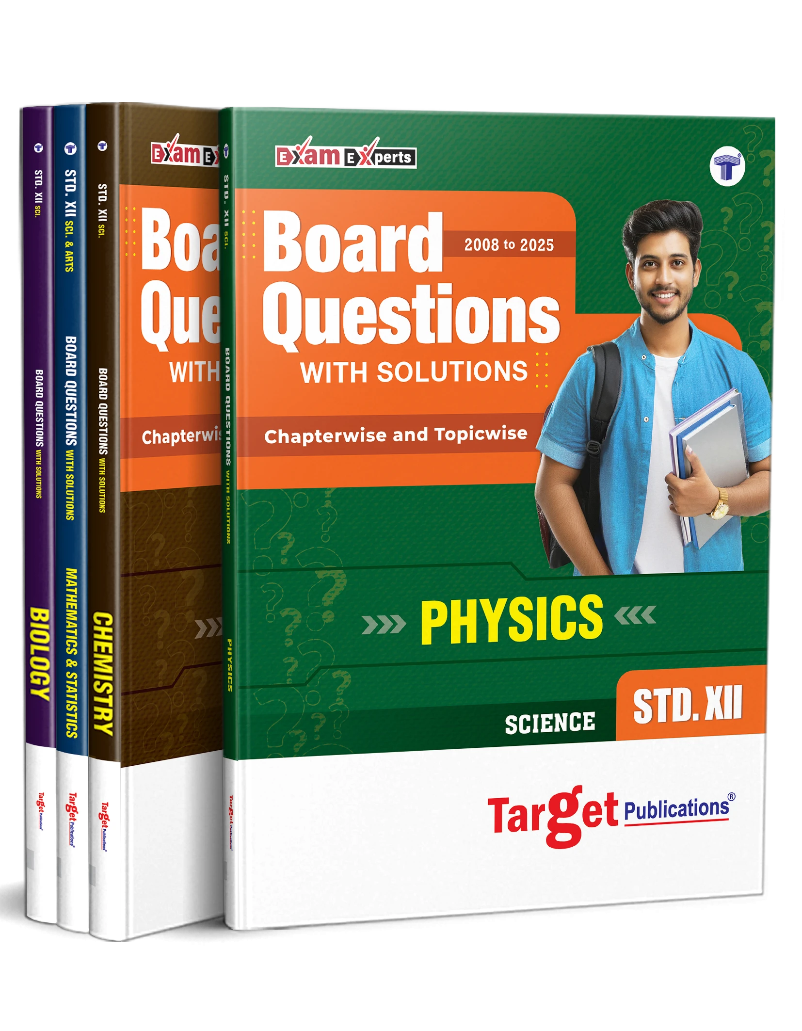 Target Publications' HSC Board Questions with Solutions for Physics, Chemistry, Mathematics, Biology from years 2008 to 2025