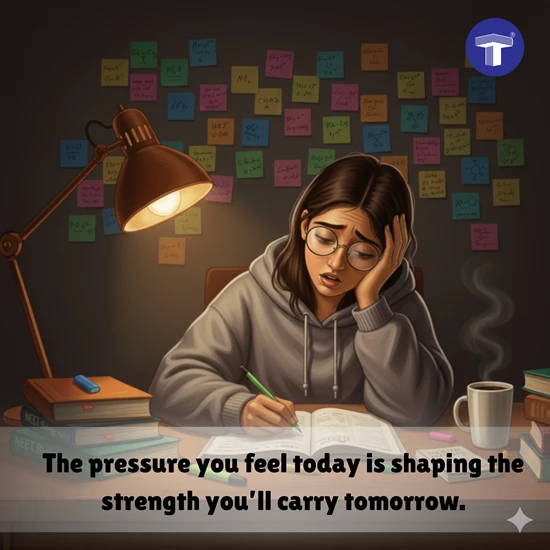 Exhausted Indian NEET student studying late; emotional stress and intense exam preparation