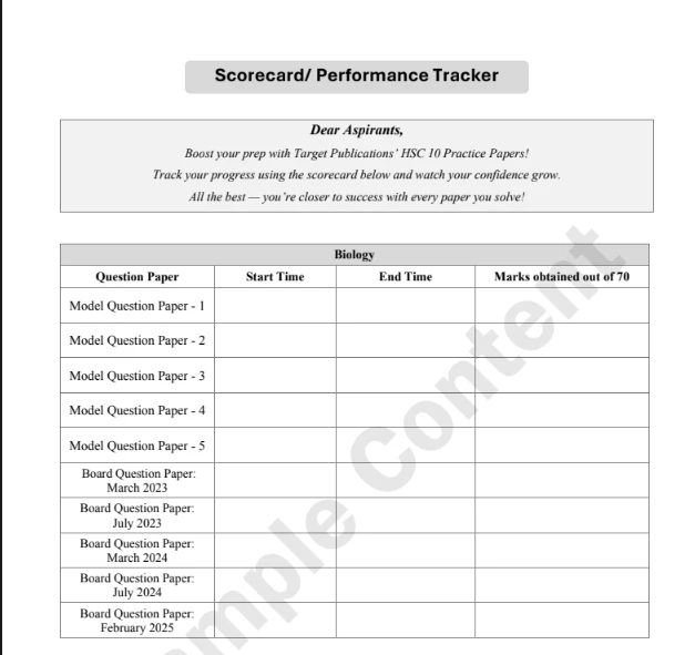 HSC Chemistry board question paper scorecard and performance tracker from Target Publications.