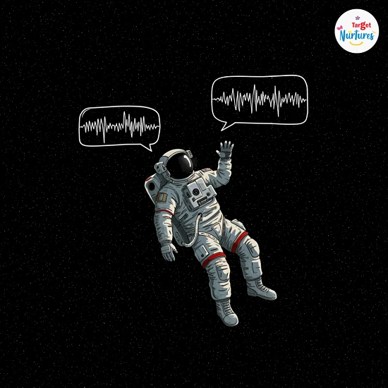 An astronaut floating peacefully in outer space surrounded by stars, showing the silence of space; educational space image for kids learning fun facts about space