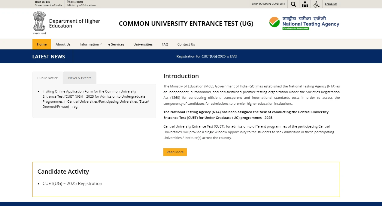 CUET-UG 2025 Registration - Step 1
