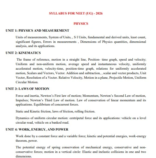 Official NMC notice regarding the updated syllabus for NEET UG 2026 exam signed by the Secretary
