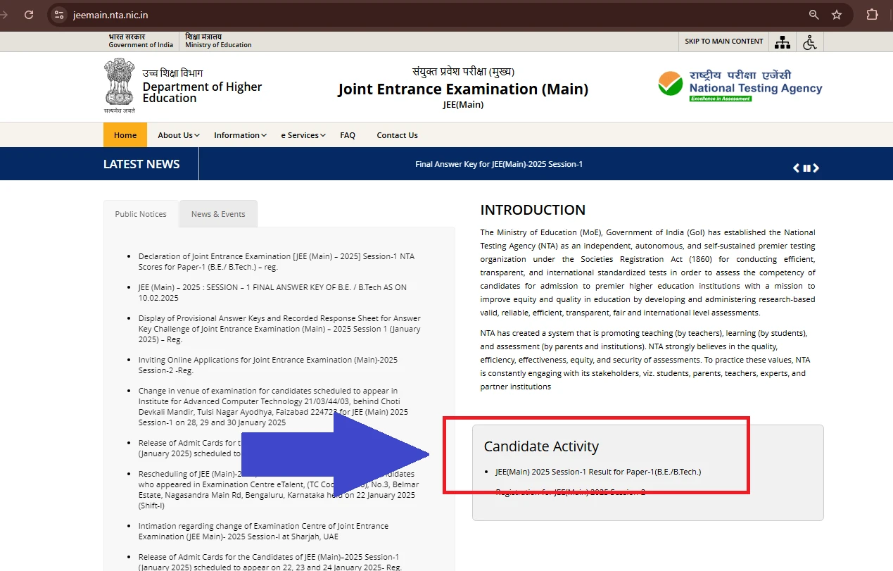 JEE (Main) 2025 Session 1 Result for Paper-1 (B.E./B.Tech.)’