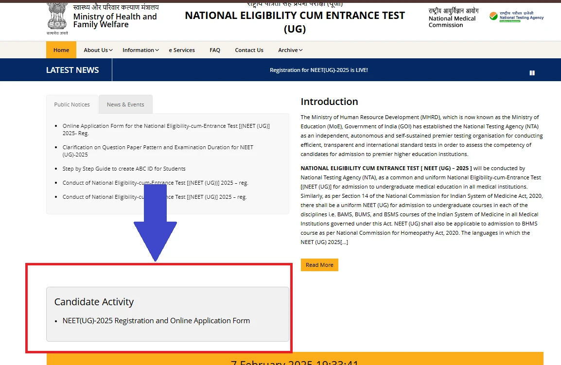 NEET-UG 2025 Application form link