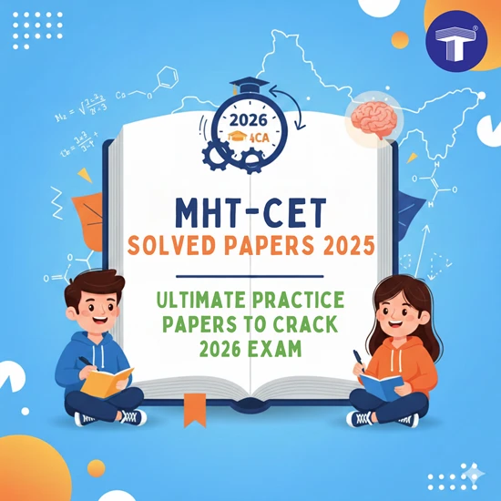 Illustration of students studying MHT-CET 2025 solved papers to practice and prepare for the 2026 exam