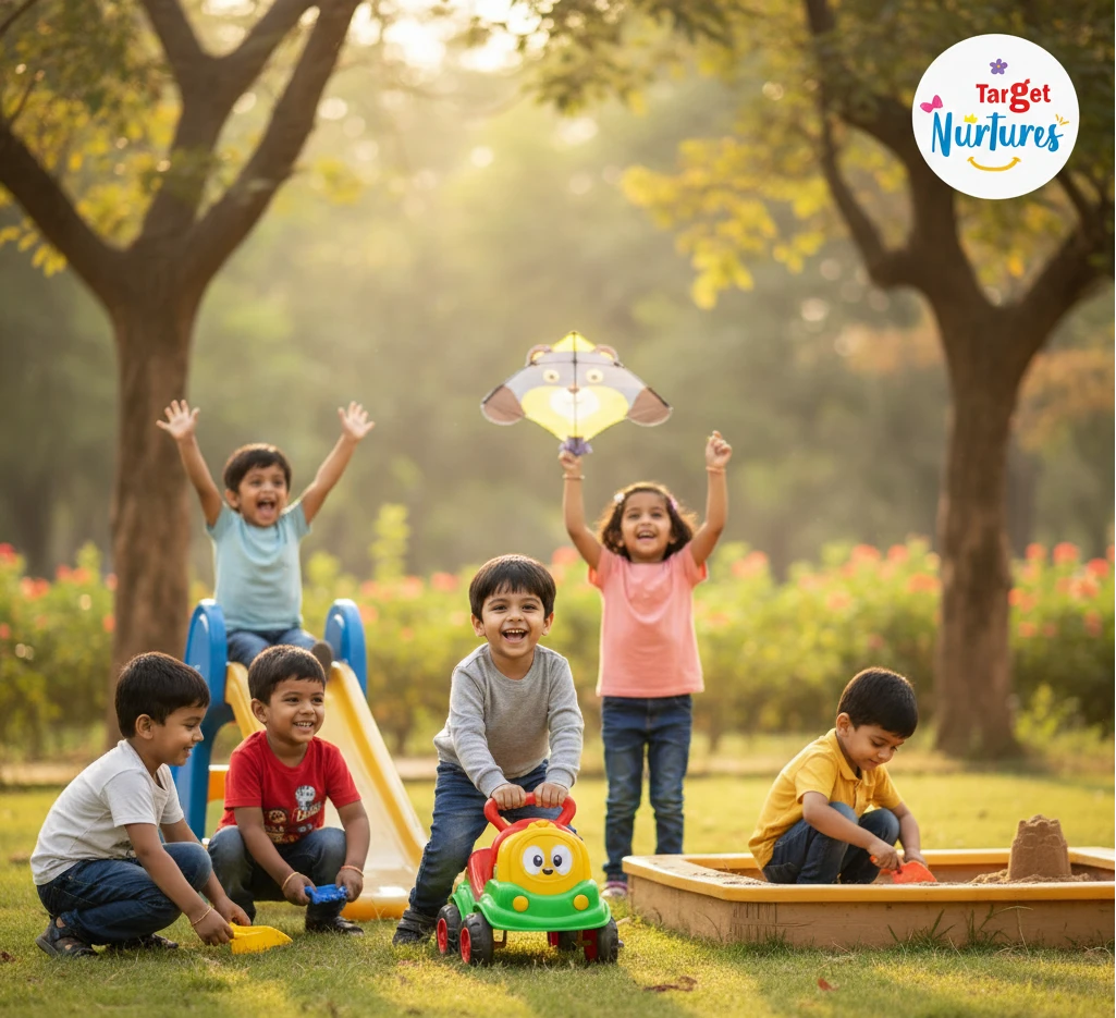 Young children enjoying social play together in a park setting