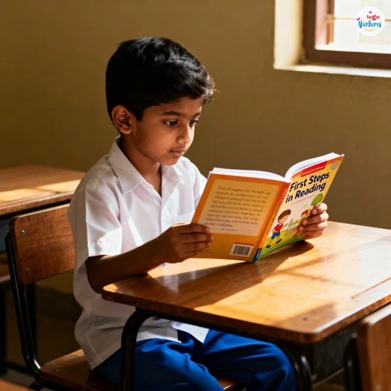Young child reading an early reader book independently