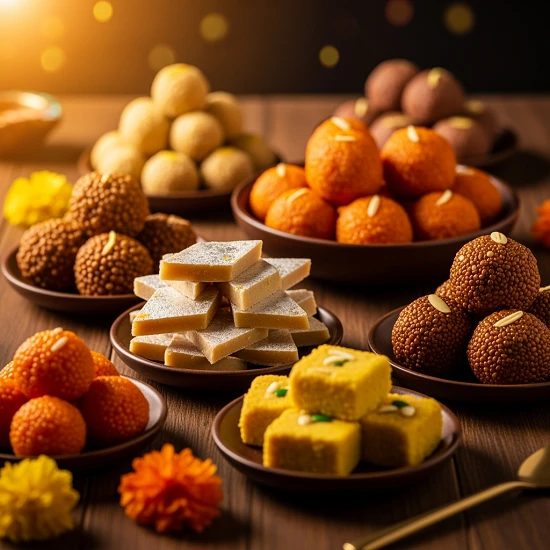 Safe and healthy Indian Diwali sweets on table; Diwali safety guidelines, health tips for Diwali, safety precautions for Diwali