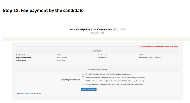 Application fee for NEET registration 2026
